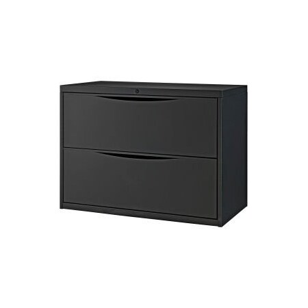 Global Equipment Interion 36" Premium Lateral File Cabinet 2 Drawer Black LF-36-2D-BLACK